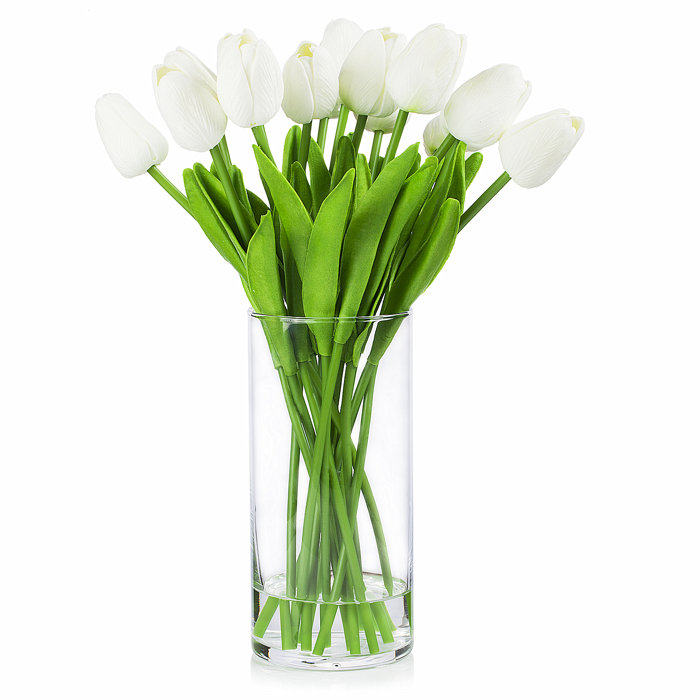 Primrue Artificial Real Touch Tulips Flower Arrangement In Clear Glass